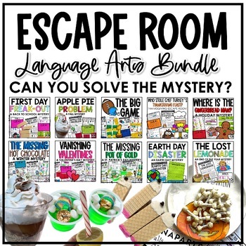 Preview of Escape Room Activities | Seasonal Reading and ELA Mysteries FOR THE YEAR