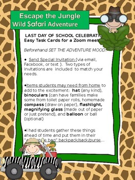Preview of Escape the Safari Jungle End of Year FUN ONLINE Distance Learning Zoom K 1 2 3 4