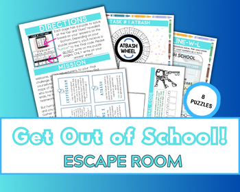 Preview of Escape School - Printable Escape Room, 8 Puzzles - No Prep. End of year fun