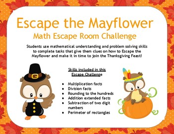 Preview of Escape The Mayflower Thanksgiving Math Challenge