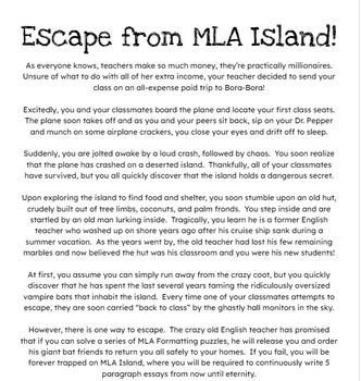 Preview of Escape from MLA Island! - MLA Formatting Escape Room Activity