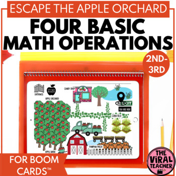 Preview of Four Basic Operations Review 2nd Grade Math Fall Escape Room Boom™ Cards