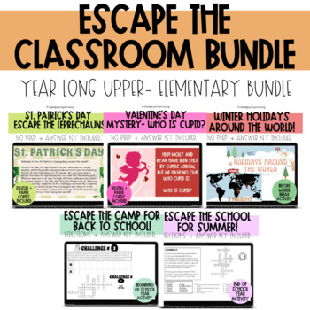Preview of Escape the Classroom Year Long Bundle. Reading Skills Escape the room.