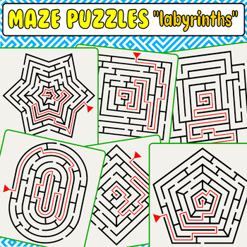 Preview of the Maze Puzzle Activity pages for kids, solve the maze worksheets