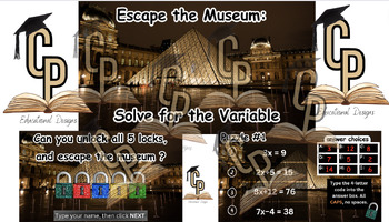Preview of Escape the Museum: Solve for the Variable