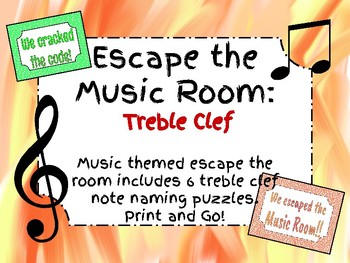 Preview of Escape the Music Room!! 6 Treble Clef Music Puzzles to Escape the Room
