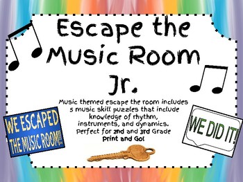 Preview of Escape the Music Room Jr.!!! 5 Musical Puzzles for 2nd and 3rd grades