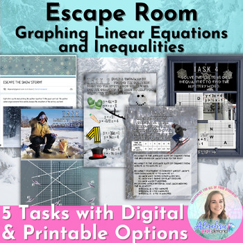 Preview of Winter Themed Self-Checking Algebra Review Activity Linear Functions