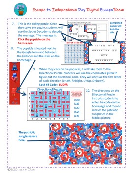 Escape to Independence Day (4th of July) Escape Room -- Distance Learning