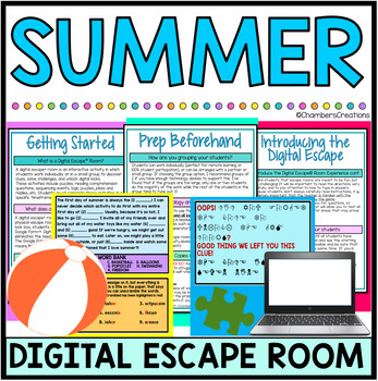 Preview of Escape to Summer Digital Escape Room Graduation end of year Fun Breakout