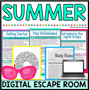 Preview of Escape to Summer Digital Escape Room Graduation end of year Fun Breakout