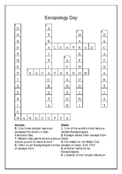 Escapology Day September 21st Crossword Puzzle Word Search Bell
