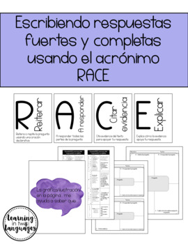 Preview of Escribiendo respuestas completas usando RACE_Race Strategy in Spanish