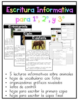Preview of Escritura informativa de animales  | Animal Informative Writing in Spanish