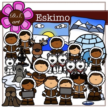 Preview of Eskimo Digital Clipart (color and black&white)