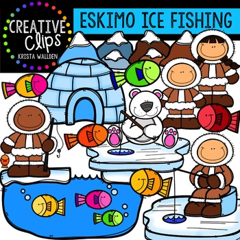 eskimo fishing cartoon clipart