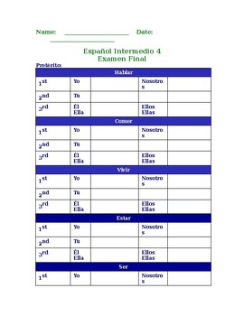 Preview of Español Intermedio 4 Examen Final