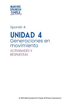 Preview of Español 4, Imagina - Unidad 4 - Generaciones en movimiento - actividades