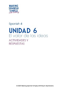Preview of Español 4, Imagina - Unidad 6 - El valor de las ideas - actividades