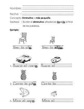 Español Primer grado - Diminutivos y Aumentativos - Destrezas de Lecturas
