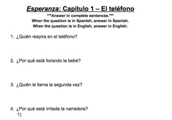 Preview of Esperanza - "Reading Log" Questions