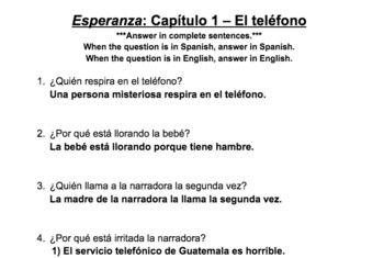 Preview of Esperanza "Reading Log" Questions + Answers