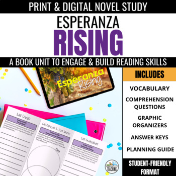 Preview of Esperanza Rising Book Unit: Hybrid Novel Comprehension & Vocabulary Activities 