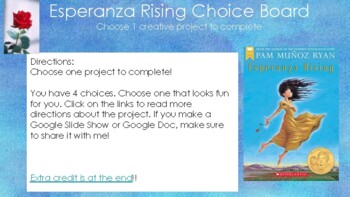 Preview of Esperanza Rising Choice Board Final Project