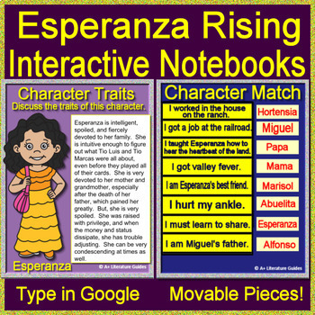 Preview of Esperanza Rising Characters and Story Elements Digital Notebook 22 Google Slides