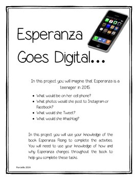 Preview of Esperanza Rising Goes Digital - Character Change Project