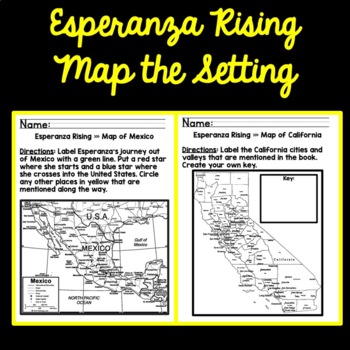 Preview of Esperanza Rising Map the Setting Mexico and California