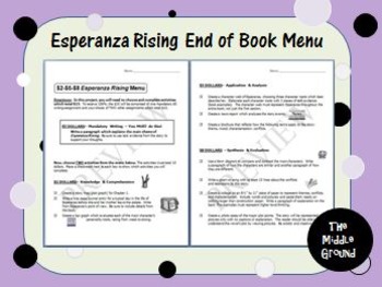 Preview of Esperanza Rising Project - Novel Study - Choice Board