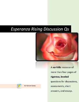 Preview of Esperanza Rising Reading Comprehension Questions by Chapter! Full Novel Study!⭐