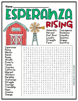 Preview of The Esperanza Rising Novel Study Word Search Puzzle | Worksheet Activity