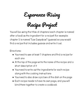 Preview of Esperanza Rising -Recipe Project