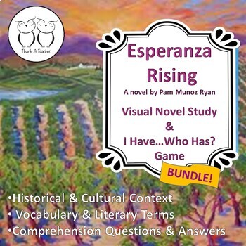 Preview of Esperanza Rising Visual Novel Study & I Have ... Who Has? Game for Google