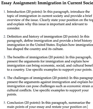 essay about the immigration