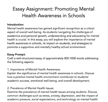 mental health assignment middle school