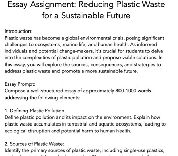 Essay Assignment: Reducing Plastic Waste for a Sustainable Future