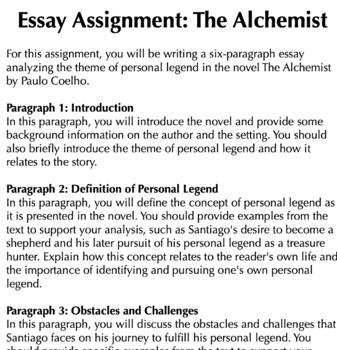 Essay Assignment: The Alchemist by Curt's Journey | TPT
