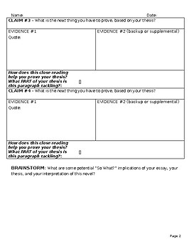 Essay Brainstorming Graphic Organizer - Claims & Evidence by Mina Anderson