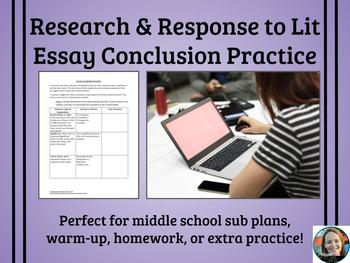 Preview of Essay Conclusion Practice: Research/Response to Lit