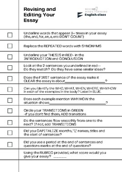 Preview of Essay/ECR Revising Checklist