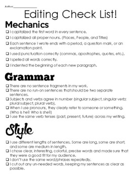 essay revision and editing checklist