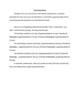Preview of Essay Frame Template for Expository Writing - A fill-in-the-blank model essay
