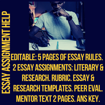 Preview of Essay Help- Literary & Research - Editable: Rules, Templates, Mentor, Rubric