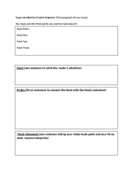 Preview of Essay Introduction Graphic Organizer