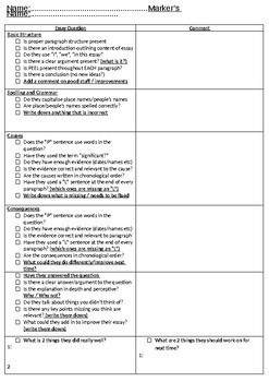 Preview of Essay Marking Guide (Peer / Individual)