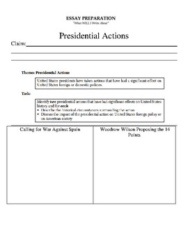 Preview of Essay Outlines- Presidential Action/Foreign Policy/Geography