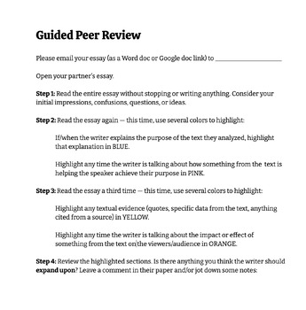 Preview of Essay Peer Review Guide *EDITABLE Google Doc